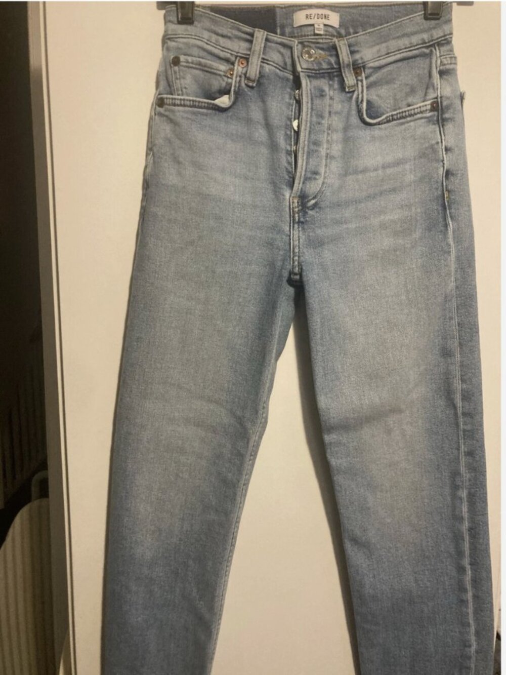 RE/DONE JEANS 70s STOVE PIPE MID 90s HIGH RISE STRAIGHT Light BLUE DENIM SIZE 24